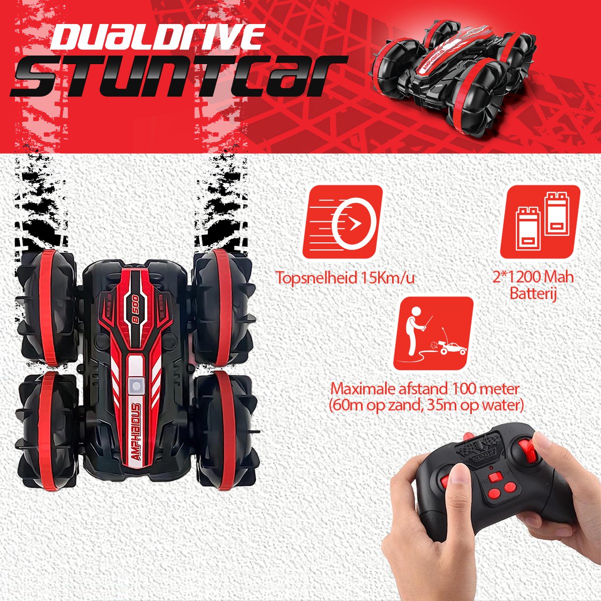 VERTREX RC Bestuurbare Auto - Afstandsbestuurbare Auto - Race Auto Radiografisch - Offroad Afstandbestuurbaar - Waterdicht - Extra Accu — afbeelding 4