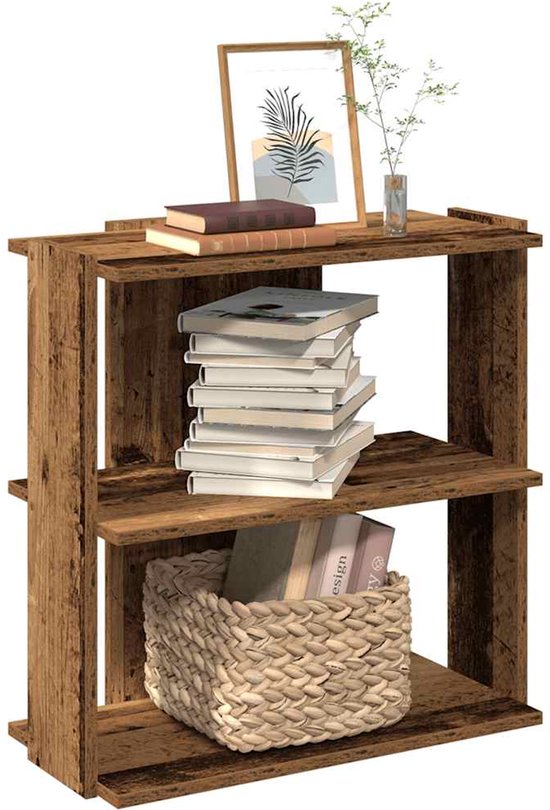 vidaXL Houten Boekenkast - Boekenkast - Boekenkast 3-laags 60x30x60 cm bewerkt hout oud houtkleur - Vintage Boekenkast - Bibliotheekkast - Opslagkast