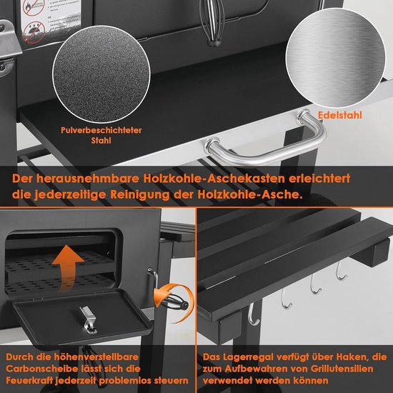 XL Houtskoolgrill met Deksel - Grote BBQ Grill met Wielen en Thermometer voor Camping en Tuin van BBQ Collection — afbeelding 3