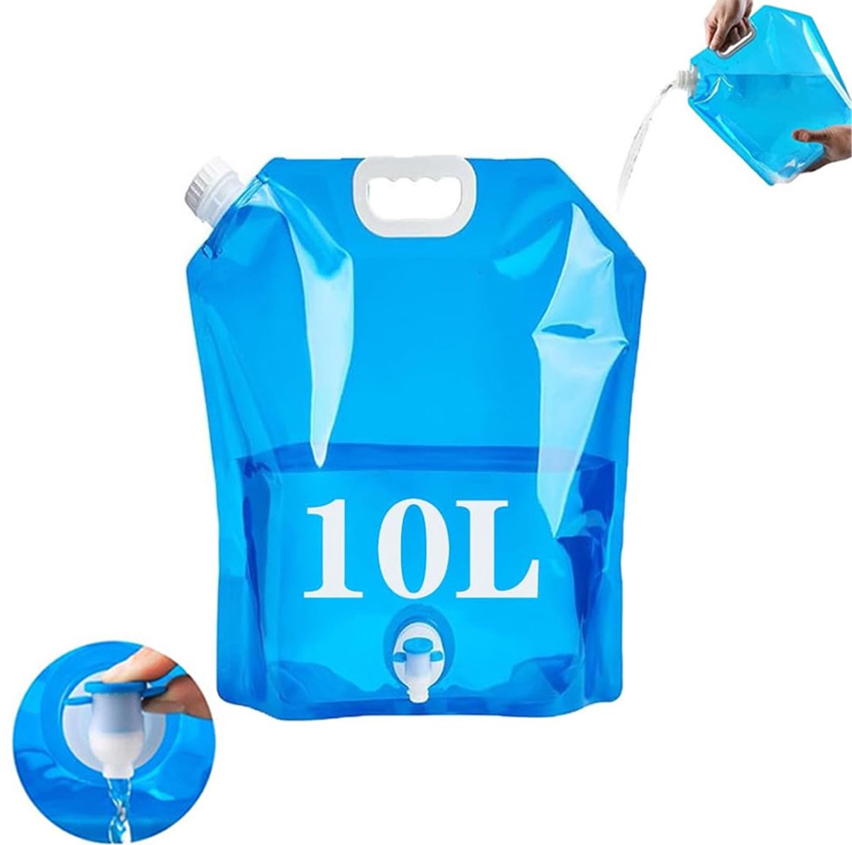 Opvouwbare Jerrycans - Opvouwbare Waterreservoirs - Noodpakket voor Thuis - 10 Liter - met Kraan - Schroefdop - BPA-vrij - Flexibele Waterjerrycan - Draagbare Drinkwaterzak voor Noodsituaties - Waterreservoir voor Nood - Watertank Camping