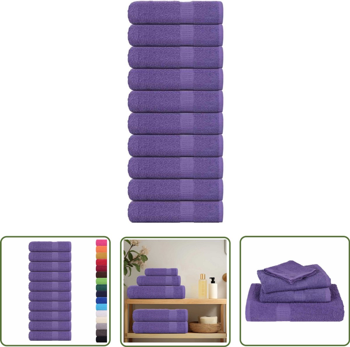 The Living Store Handdoeken 10 st 50x100 cm 360 g/m² 100% katoen paars - Katoenen Handdoeken - Handdoeken Set - Badeendoren - Paarse Handdoeken - Grote Handdoeken