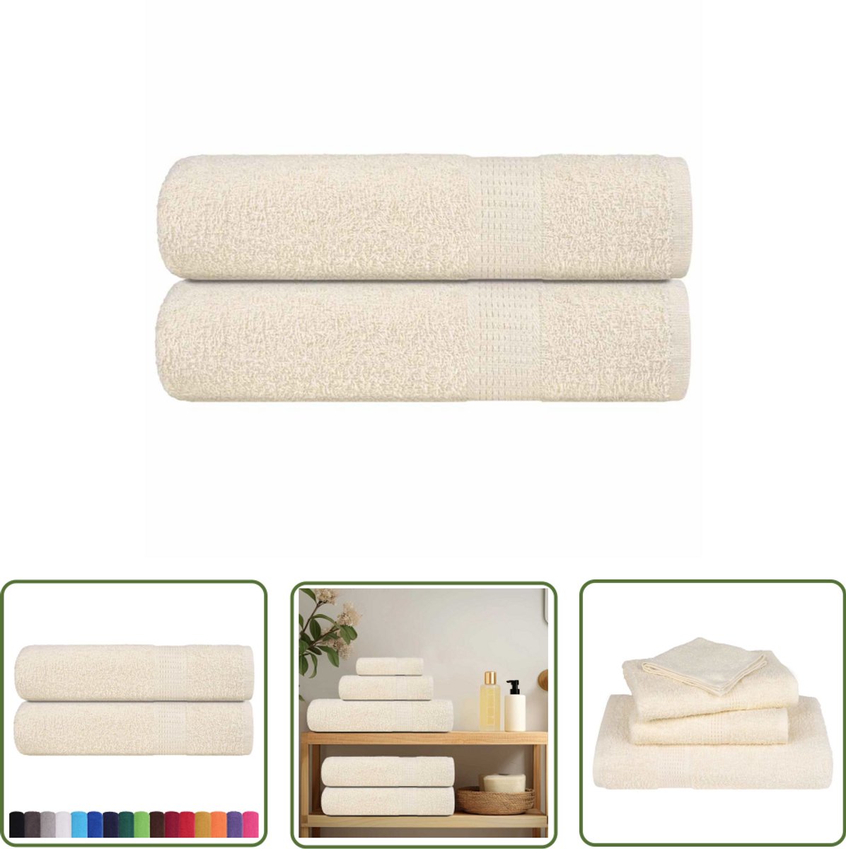 The Living Store Badhanddoeken 2 st 100x150 cm 360 g/m² 100% katoen crèmekleurig - Badhanddoeken - Handdoekenset - Badtextiel - Katoen Handdoek - Creme Kleurig