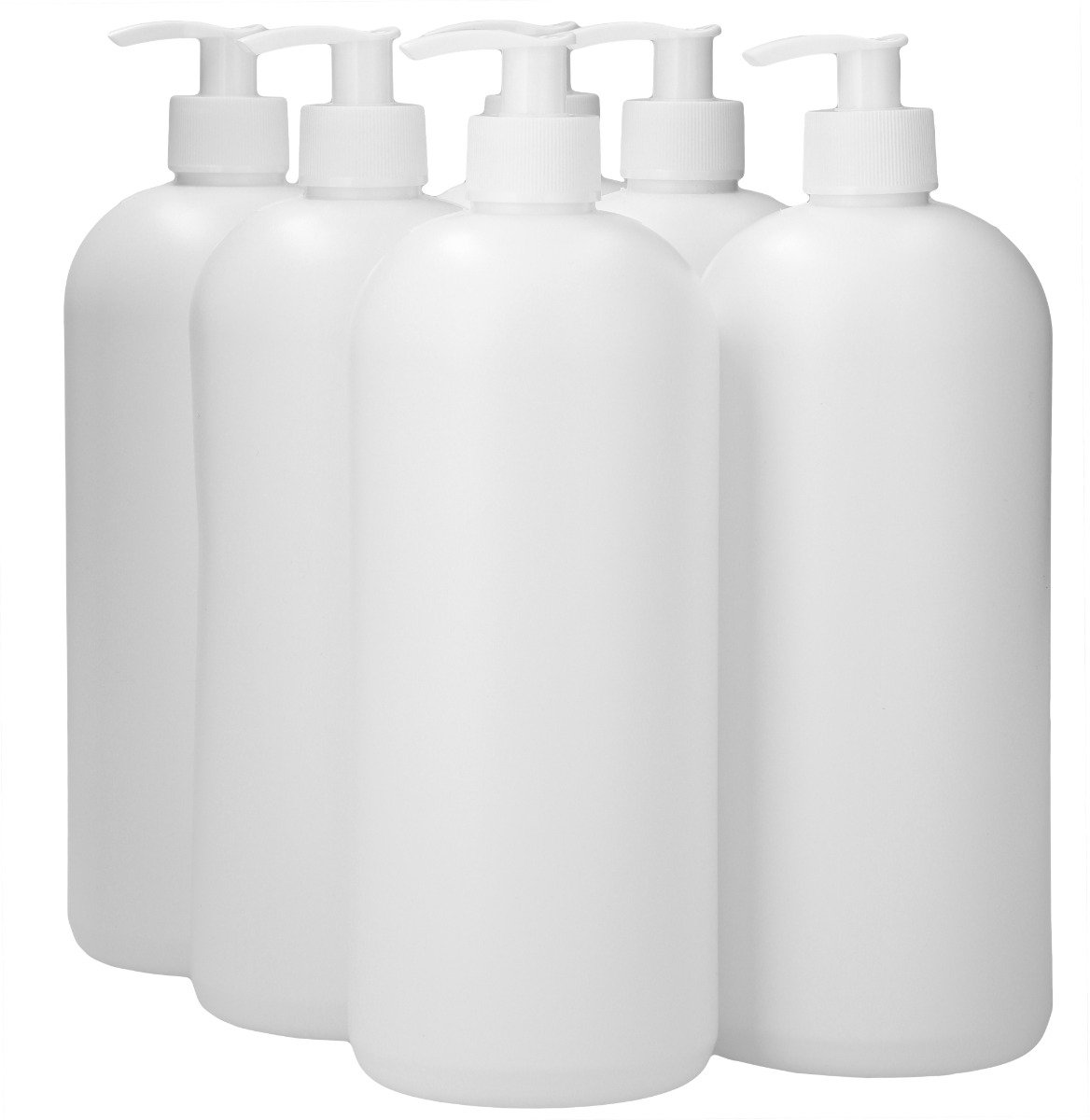 6 x 1000 ml ronde fles HDPE wit + Zeepfles Dispenserpomp wit - BPA Vrij - Niet Breekbaar - Plastic Flesjes Navulbaar - Met Dop - Lege Flessen - 6 stuks.
