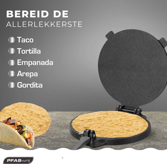 Castex Authentic Presse à tortillas Ø 20cm - Presse à tortillas - Poêle à tortillas - Machine à tacos