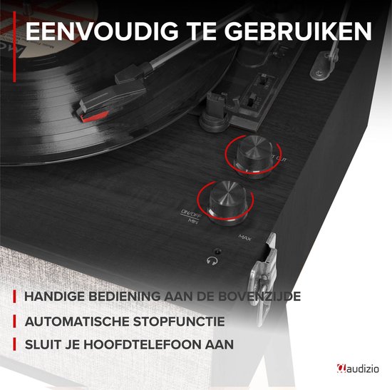 Platenspeler op poten - Audizio Fremont - Retro platenspeler met meubel - Met Bluetooth - zwart — afbeelding 5