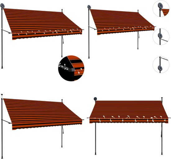 vidaXL banne rétractable manuel avec LED 250 cm orange et marron - Store banne rétractable - Auvents rétractables - Store banne rétractable - Auvents rétractable