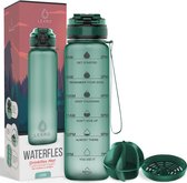 Lekro Waterfles met Tijdmarkeringen - Motivatie Drinkfles Met Fruitfilter en Shake Bal/Shaker - 1 Liter - BPA vrij - Groen