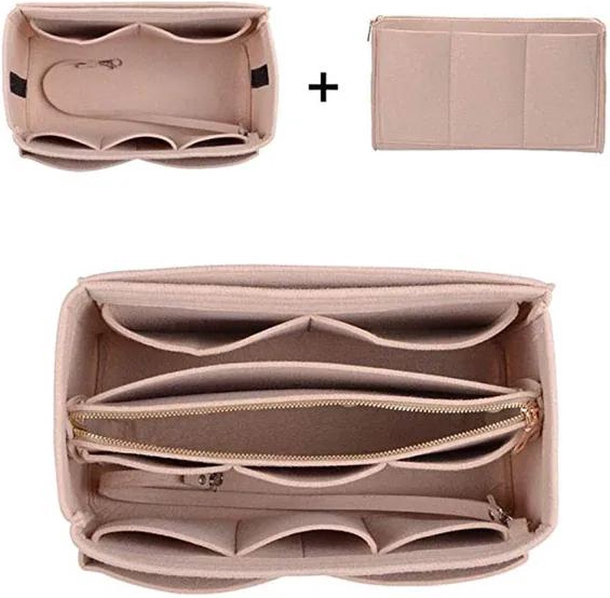 Tasorganizer geschikt voor Longchamtas Beige - Binnentas geschikt voor Longchamtas maat M Beige- meerdere vakken - Tasorganizer met vakken - Binnentas geschikt voor Longchatassen maat M Beige - Geschikt voor Longchamtas orginizer