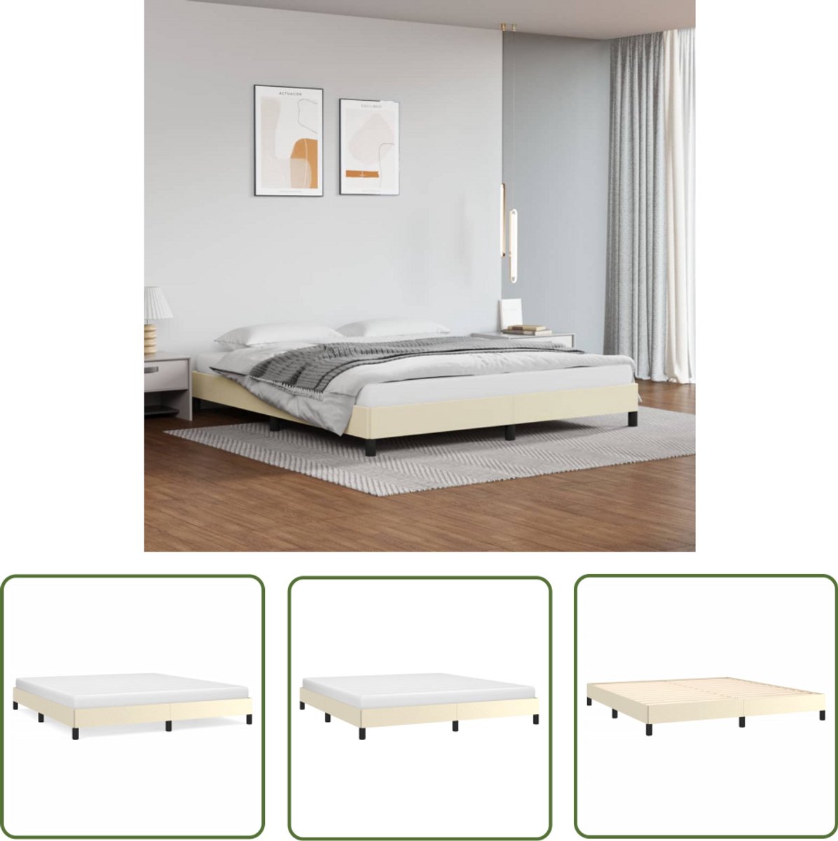 The Living Store Bedframe kunstleer crèmekleurig 180x200 cm - Slaapcomfort - Bed Frame - Kunstleder Bed - Creme Bed - Tweepersoon Bed