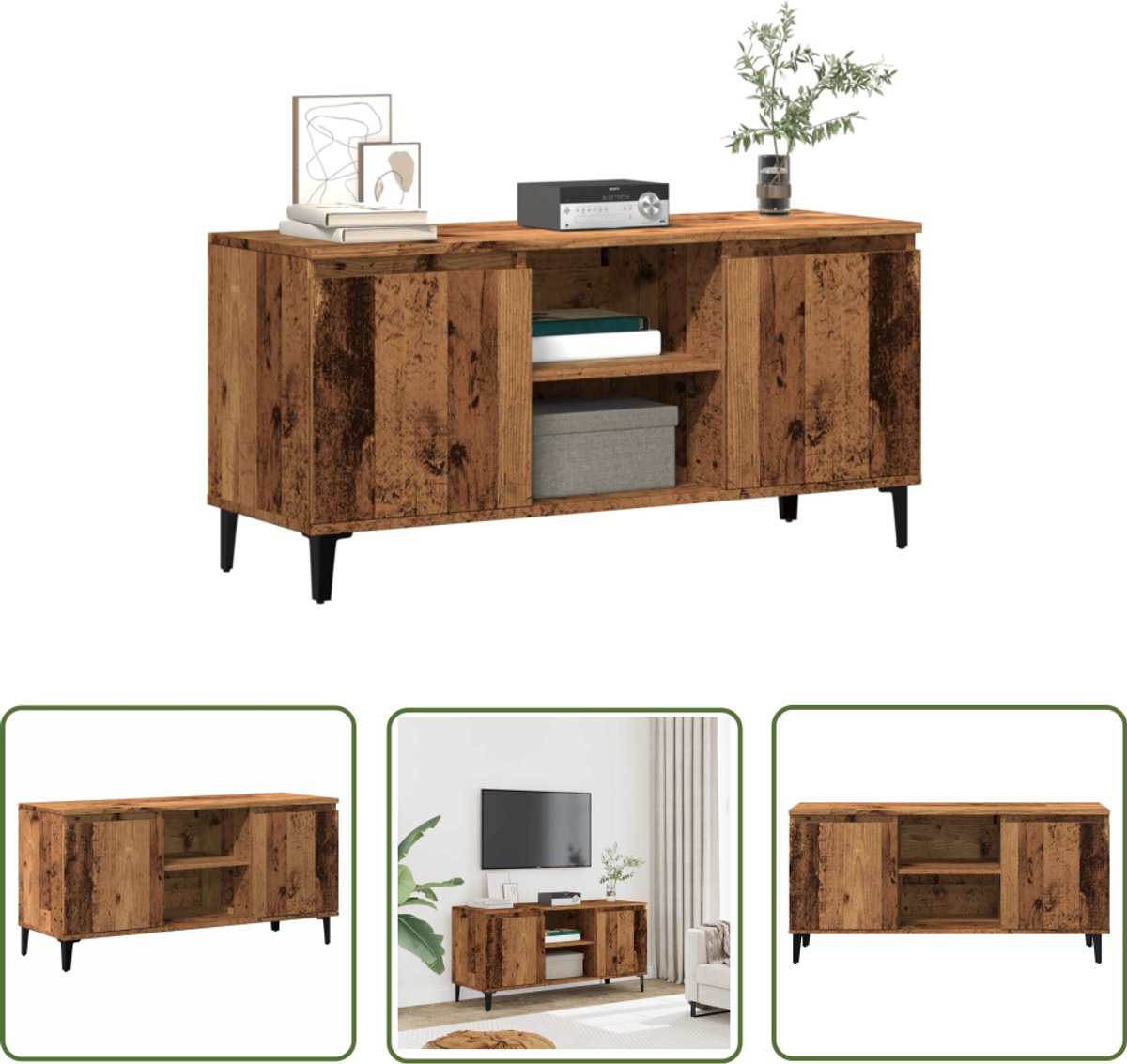 vidaXL Houten Tv Kast - Tv Meubel - Tv-meubel 102x35x50 cm bewerkt hout oud houtkleurig - Opbergkast - Salontafel - Media Kast