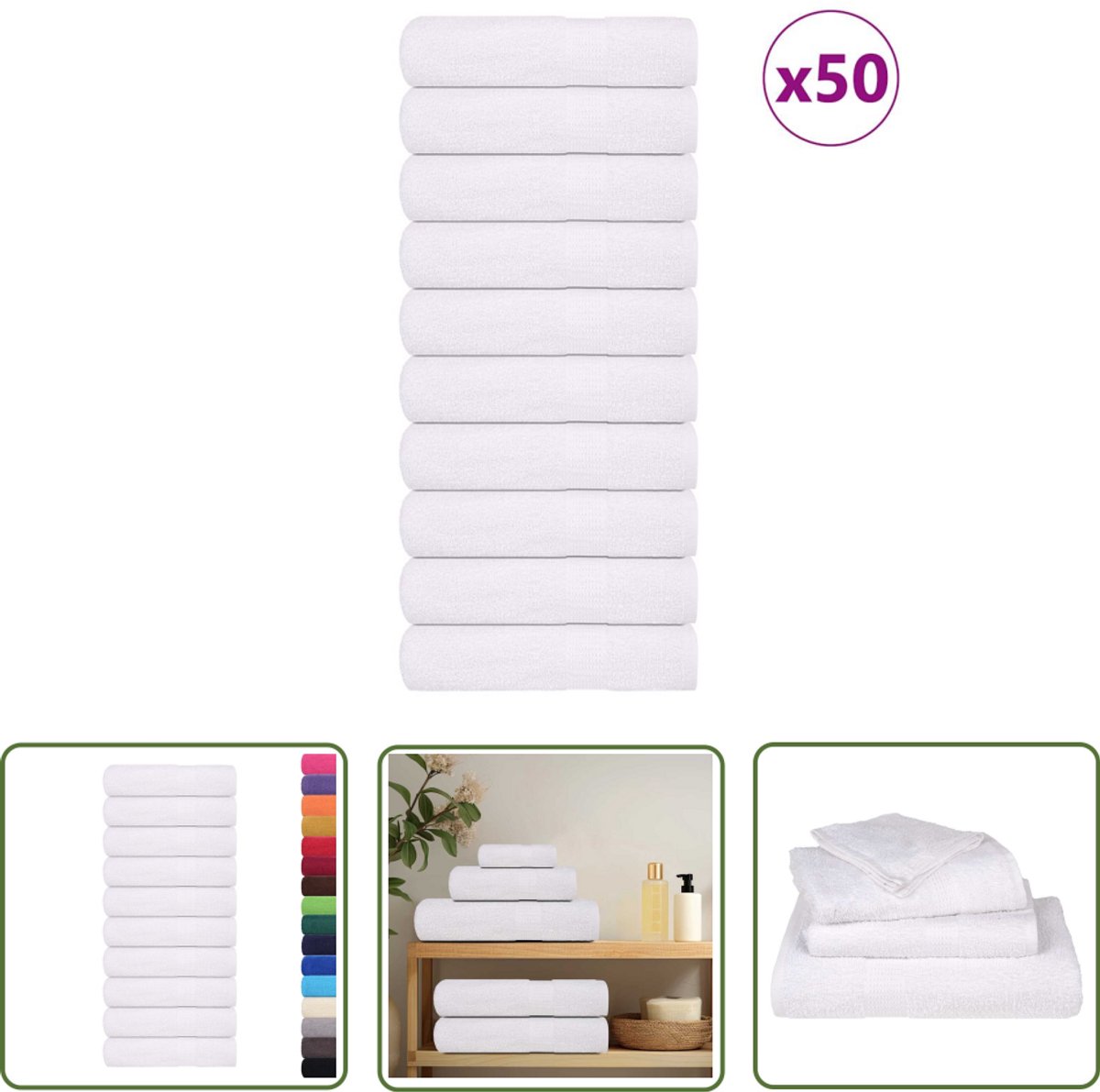 The Living Store Handdoeken 50 st 50x100 cm 360 g/m² 100% katoen wit - Badhanddoeken - Katoenen Handdoeken - Witte Handdoeken - Set Handdoeken - Absorberende Handdoeken