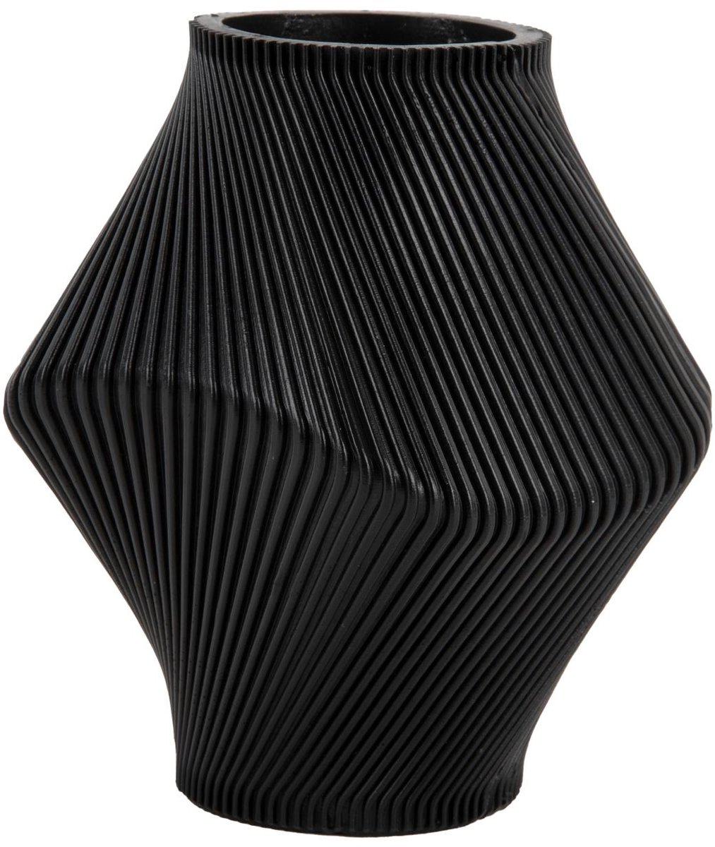Present Time Vaas Twisted Rib - Zwart - Ø18cm - Polyresin - Scandinavisch - Bloemenvaas - Woondecoratie - Decoratieve vaas voor woonkamer of slaapkamer
