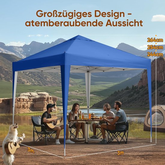 Quictent Paviljoen, 3 x 3 m, met 4 afneembare zijpanelen, waterdicht, uv-bescherming 50 , stabiel, winterbestendig, pop-up tuinpaviljoen, beige