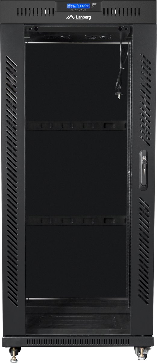 Lanberg free standing rack 19inch cabinet 27U 600x600 glass door LCD flat pack black Vrijstaande rek