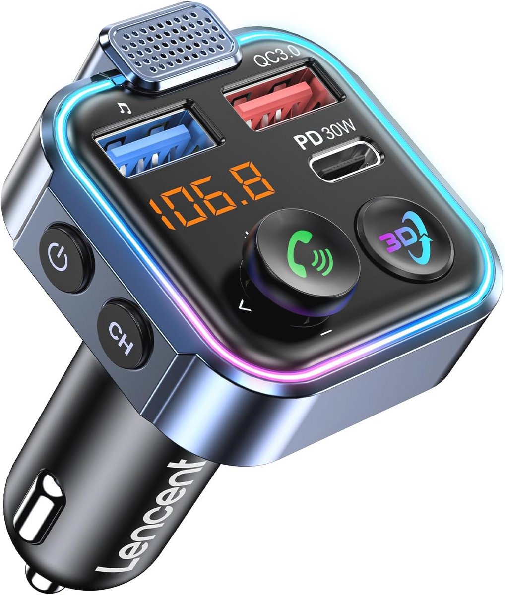 Bluetooth FM Transmitter met Snelladen en 3D Stereogeluid