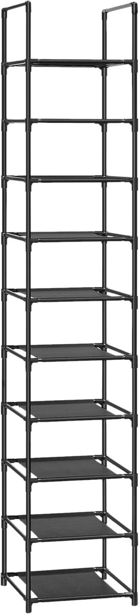 SONGMICS schoenenrek, opbergen van schoenen, 10 niveaus, open schoenenkast, opbergen van schoenen, smal, 33 x 33 x 173 cm, metalen frame, planken van