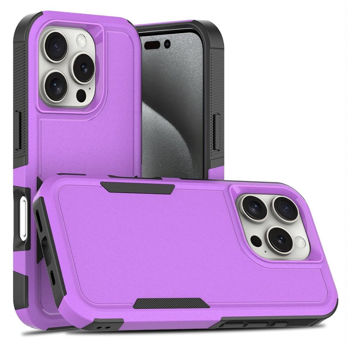 Mobigear Hoesje geschikt voor Apple iPhone 16 Pro Telefoonhoesje Hardcase | Mobigear Heavy Armor Backcover Shockproof | Schokbestendig iPhone 16 Pro Telefoonhoesje | Anti Shock Proof - Paars