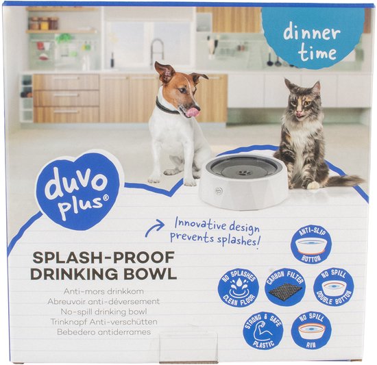 Abreuvoir duvo+ anti-éclaboussures 1200 ml pour chats et chiens au design innovant qui évite les déversements. filtre à charbon, double fond, antidérapant, plastique résistant, facile à entretenir
