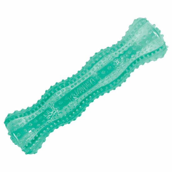 Muntgroene KONG Squeezz Dental speelgoed met ribbels en noppen.