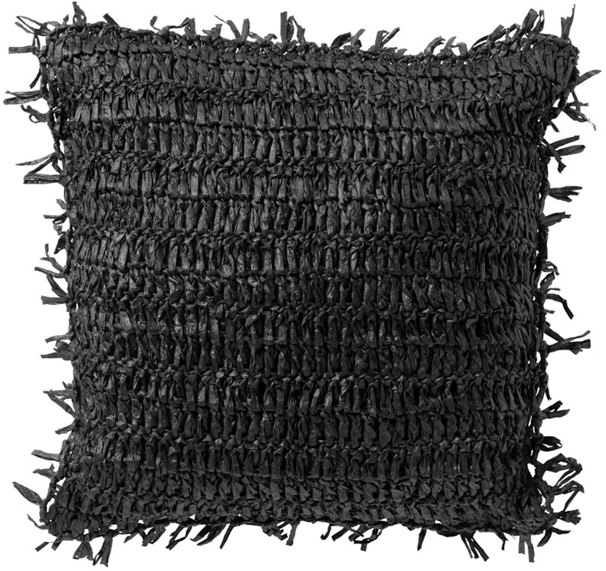 Dutch Decor ANTONIO - sierkussen 45x45 cm - effen kleur - raffia - Raven - zwart - Inclusief binnenkussen - Luxe kussens voor woonkamer & bank