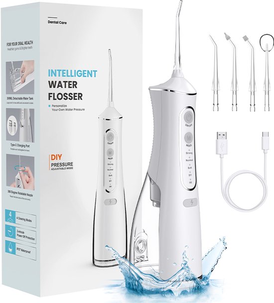KHYR® - Nieuw - Waterflosser - JetFloss i2 - Flosapparaat - Monddouche - Draadloos – 4 Modi incl. Intelligente Waterdruk Instelling – IPX7 Waterdicht – 300ml Waterreservoir – Oplaadbaar via USB-C
