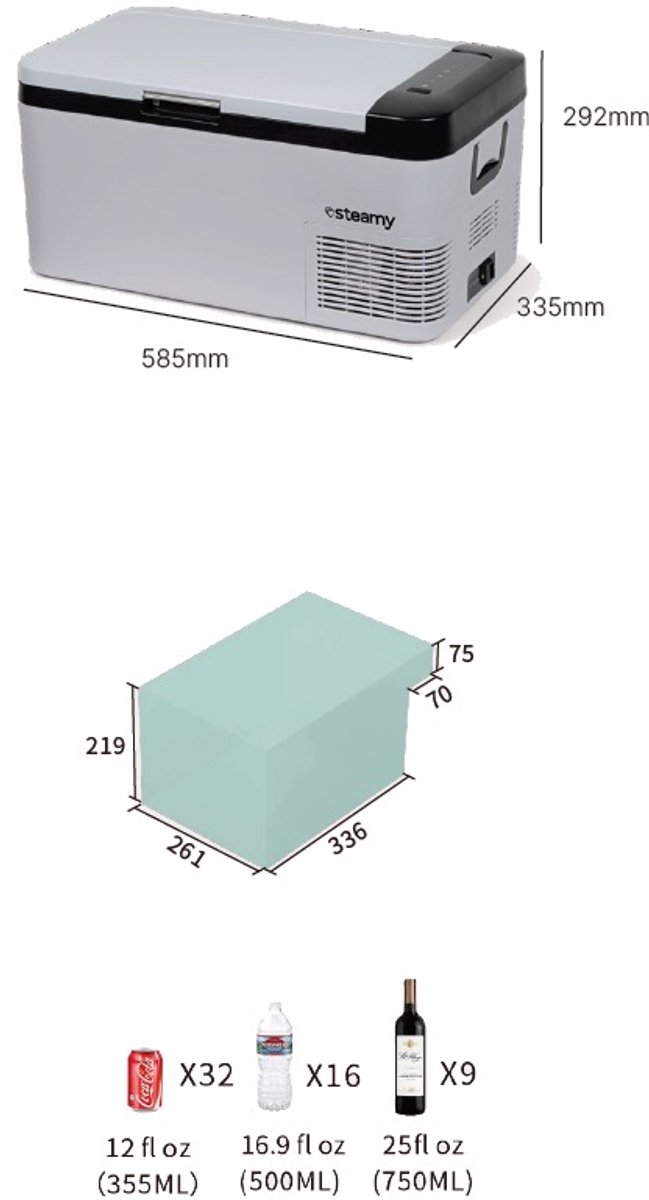 Steamy-E Single Zone Elektrische Compressor Koelbox - 20 Liter - 12V en 230V - voor auto en camping - Wit van Steamy — afbeelding 5