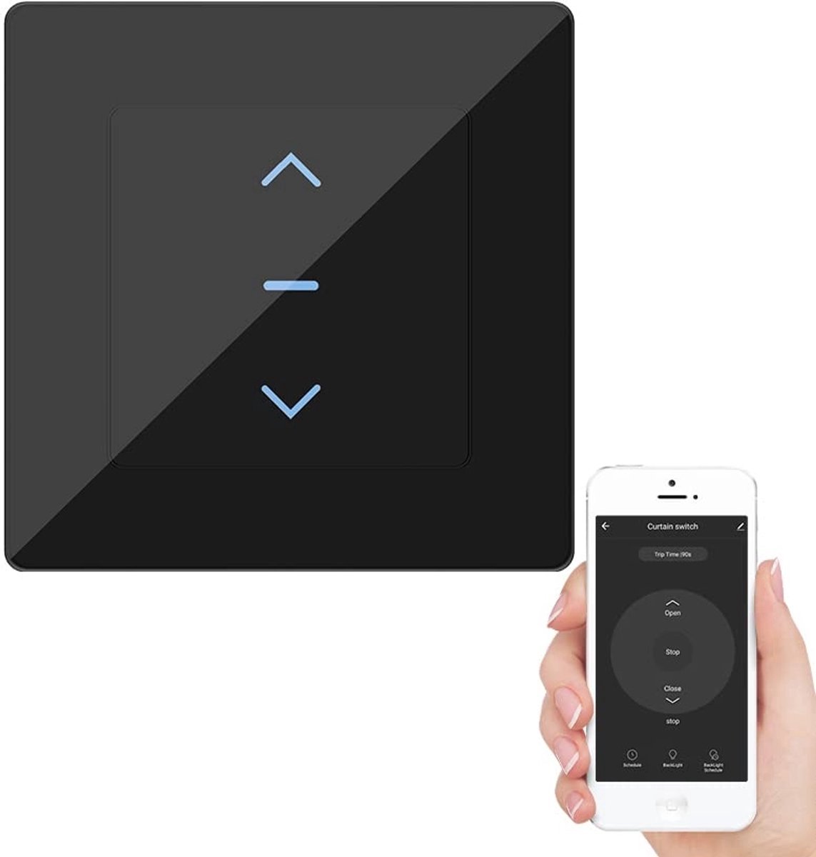 Moes Wifi Rolluikschakelaar | kleur zwart |opbouw | Werk met Tuya Smart en SmartLife! | Google Assistant | 600W | 10A | 1-kanaal