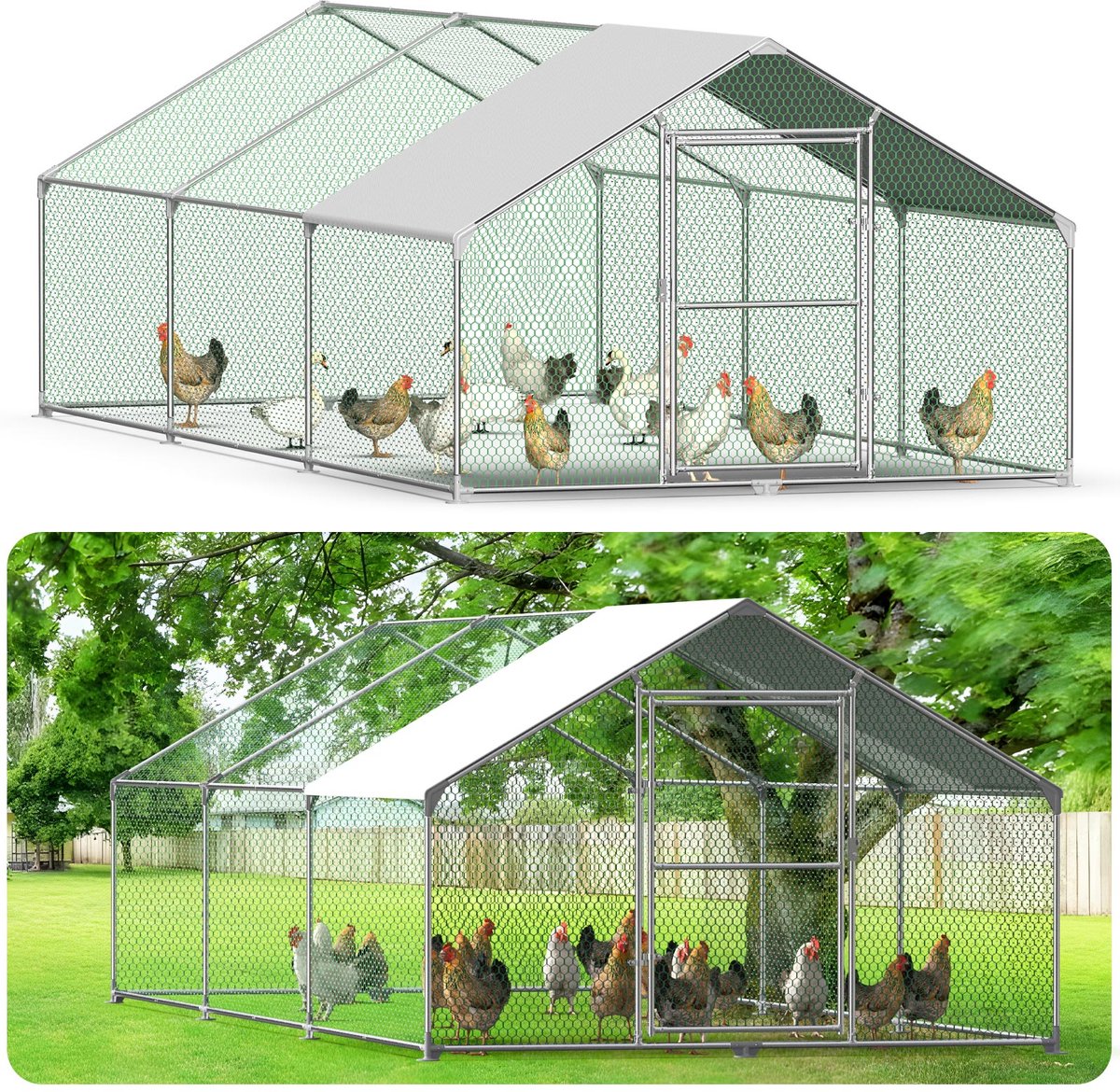 Kippenverblijf - Kippenhok metaal - 3x6x2m Kippenren- met vrije loopruimte en slot- voor kippen, vogels & kleine dieren