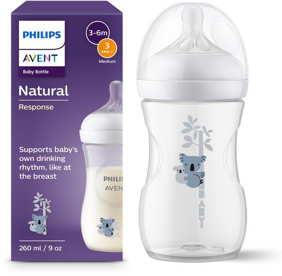 Philips Avent Natural Response Babyfles 260 ml – Flow 3 – Koala-1 fles - SCY903/67