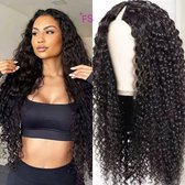 Frazimashop Water diepe Golf Pruik - Lang krullend haar - Zwart - 28 inch- wasbaar- Haarstuk- Haar verlengen met Clips -