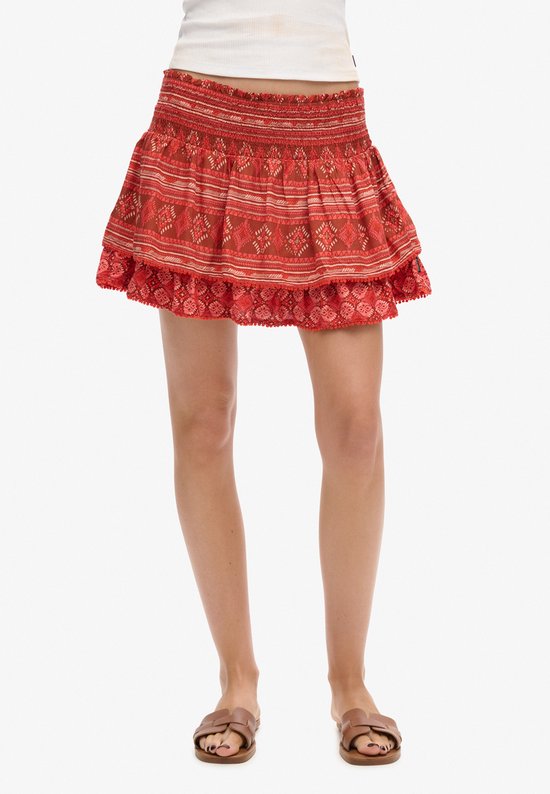 Superdry Rok Vintage Tiered Mini Skirt W7210264a Red Geo Print Mix Dames Maat - M