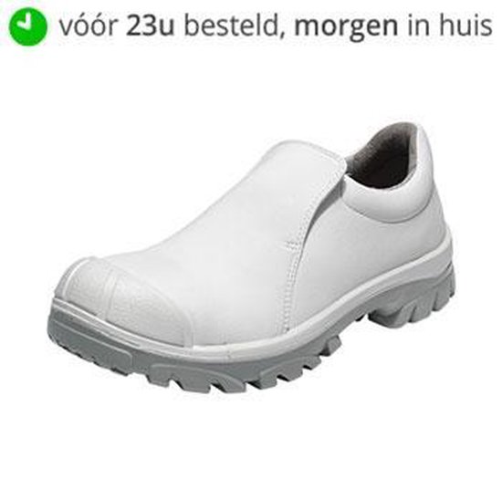 Witte Emma Vera werkschoen met grijze zool en neus.