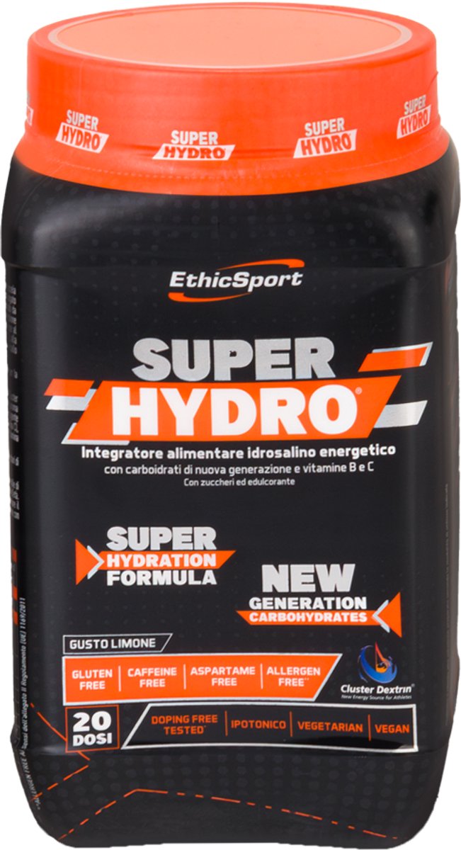 EthicSport - Super Hydro 500 g - Verfrissende citroensmaak - Hypotone mix van koolhydraten en elektrolyten - Vrij van gluten, cafeïne, aspartaam en allergenen – Getest op doping en microbiologische veiligheid