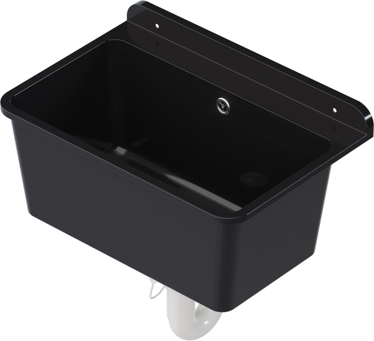 QLS Gootsteen Zwart 61x41x23 cm van Kunststof - Inclusief Sifonset - voor Garage en Wasruimte 10877