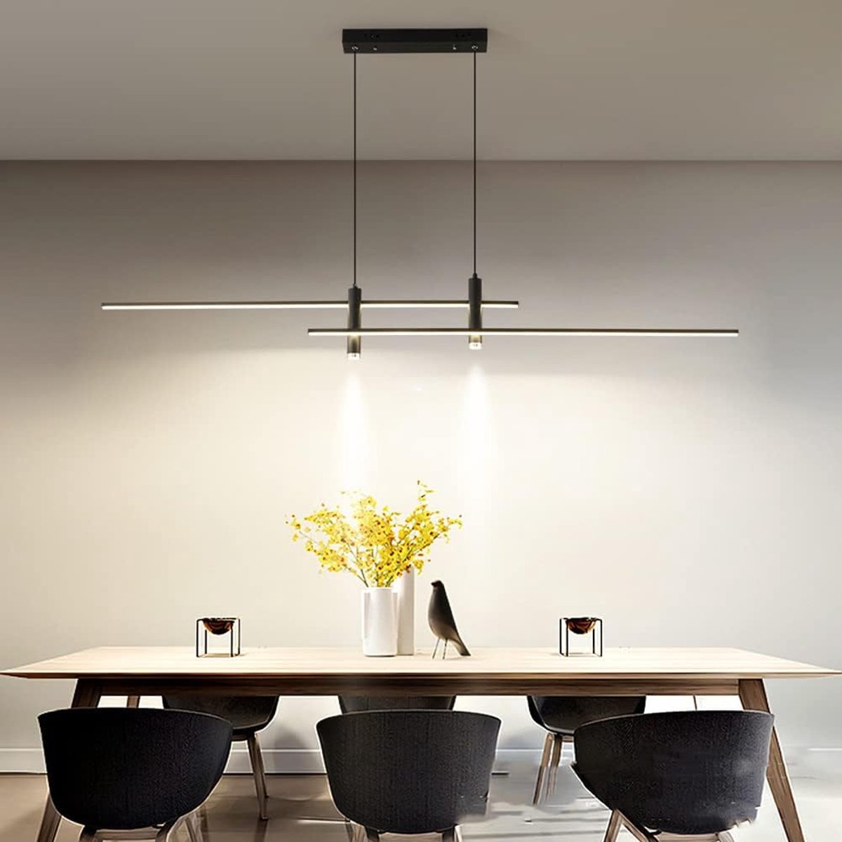 Moderne Zwarte Hanglamp met Dimbare LED Verlichting voor Eetkamer en Woonkamer