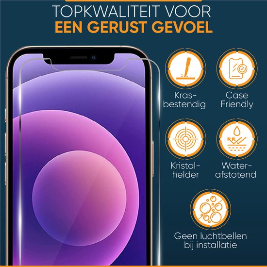 Topkwaliteit voor een gerust gevoel. Krasbestendig, Case Friendly, Kristalhelder, Waterafstotend. Geen luchtbellen bij installatie.