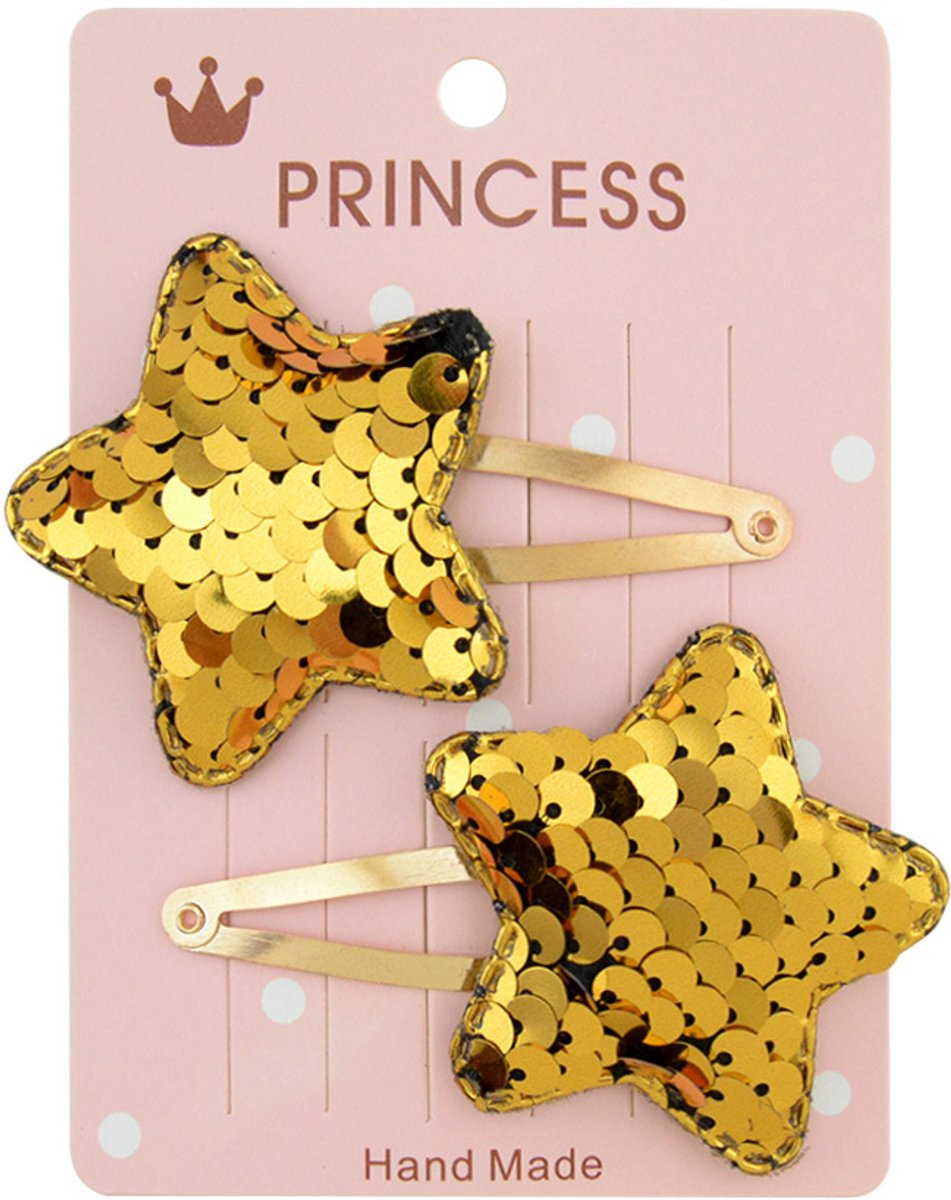 Ster Glitter Haarclips set - 2 stuks - Goud - Haarspeldjes - Haar Accessoires - Kinderen - Peuter - Meisjes - Gift - Cadeau