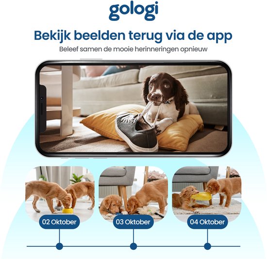 Gologi Huisdiercamera met App - Hondencamera - Pet camera - Beveiligingscamera Binnen - Security camera - Voor alle huisdieren - Met wifi - Zwart van Gologi — afbeelding 2