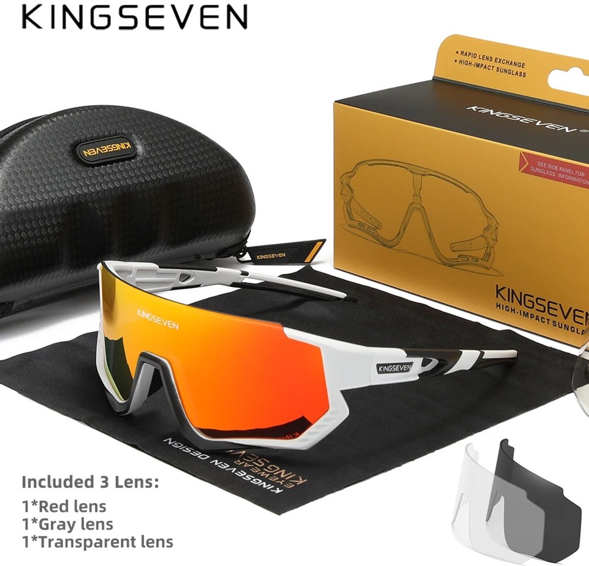 Kingseven - Sportbril - Fietsbril - UV400 - Polarized - Inclusief 2 Verwisselbare Lenzen