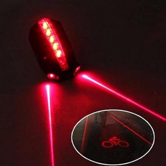Feu Arrière Vélo étanche – 5 LEDs + 2 Lasers Sécurité
