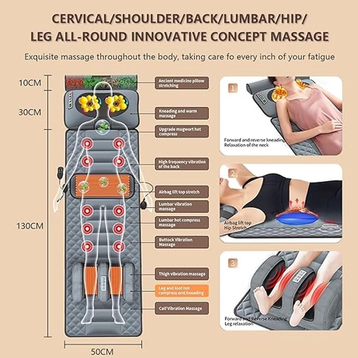 Massagematras Massagemat 178 cm Verwarmd Massagekussen met - afbeelding 2