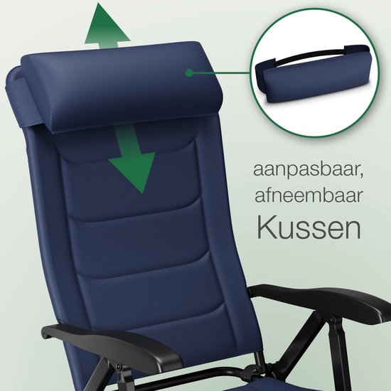 ELONEO Opvouwbare Campingstoel met Afneembare Voetsteun - Gewatteerde Aluminium Ligstoel voor Tuin en Balkon met Verstelbare Rugleuning (3D Vulling, Blauw) van Merkloos — afbeelding 2