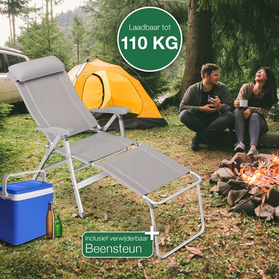 ELONEO Opvouwbare Campingstoel met Afneembare Voetensteun - Comfortabele Aluminium Ligstoel voor Tuin en Balkon met Verstelbare Rugleuning (Taupe) — afbeelding 3