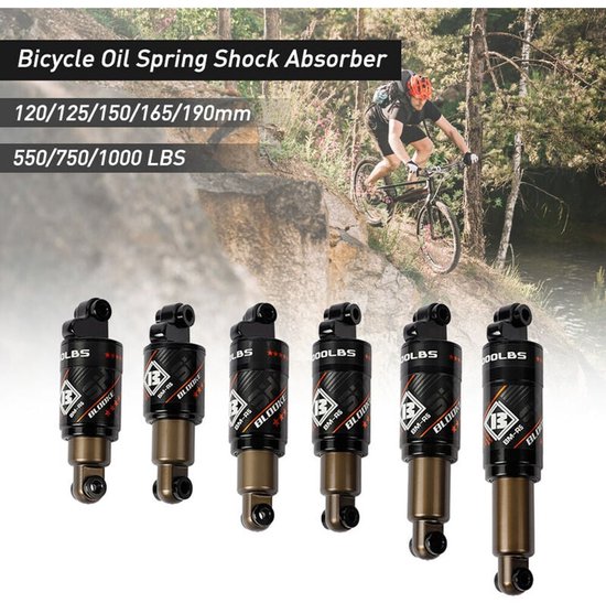Fiets Achter Schokdemper MTB Downhill Oliedrukveer Schokdemper 190mm 200mm 210mm 220mm 240mm 550lbs Luchtdrukdemping Instelbaar Voor Mountainbikes AM/FR/DH (Color : Black, Size : 200mm*550lbs
