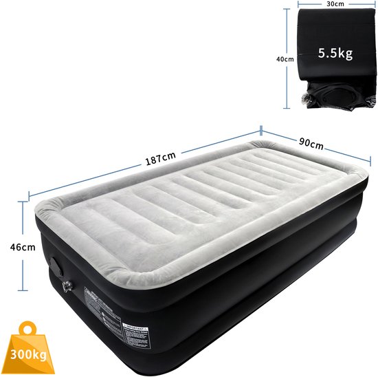 NAIZY Luchtmatras 1 Persoon Luchtbed Zelfopblazend 187x90x46cm Opblaasbaar Matras met Elektrische Pomp Opblaasbaar Matras Gastenbed Reisbed voor Camping & Thuisgebruik van NAIZY — afbeelding 2