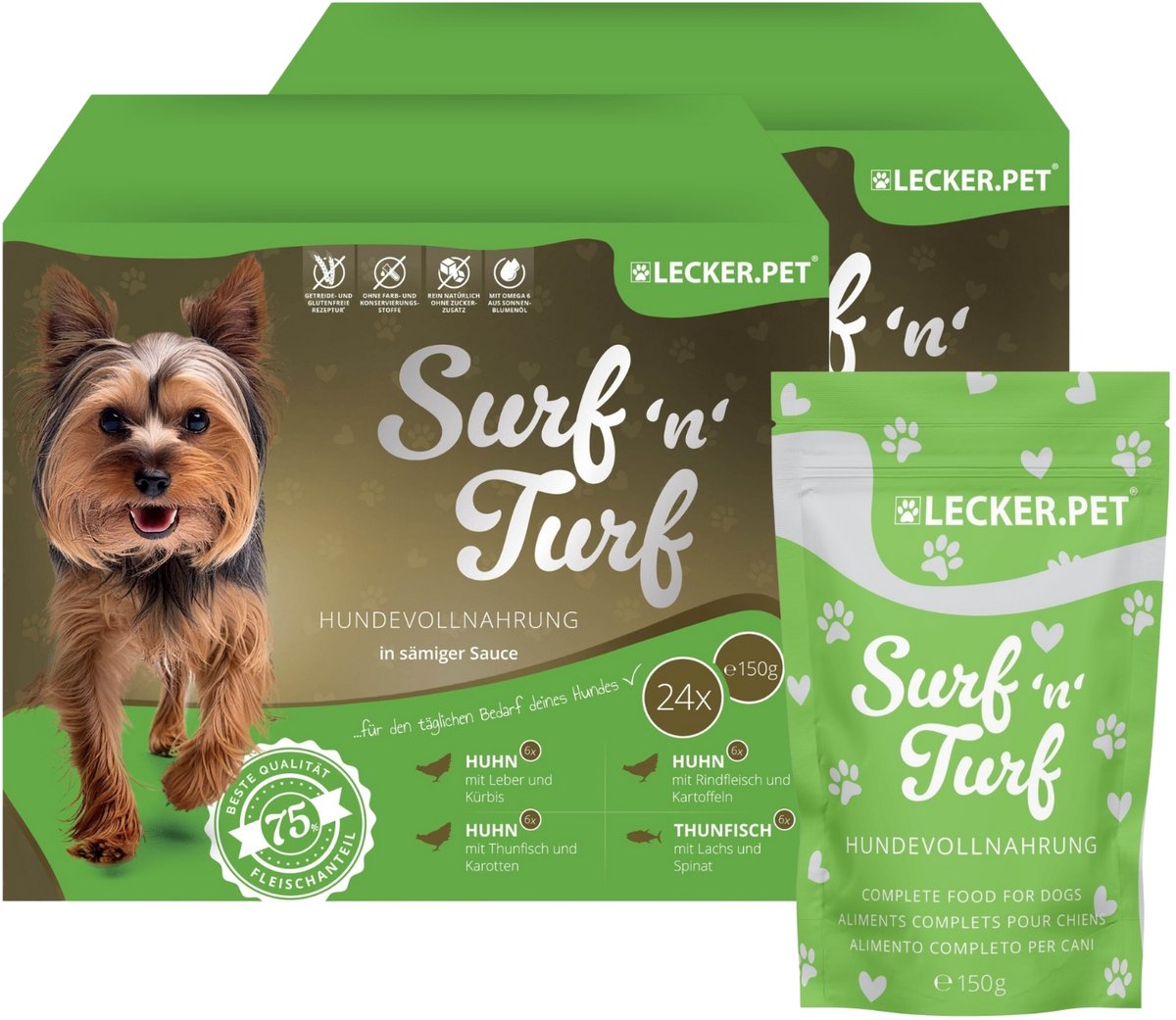 Lyra Pet 150 g Lecker.Pet® Surf'n'Turf Pouches hondenvoer natvoer - 4 soorten multipack