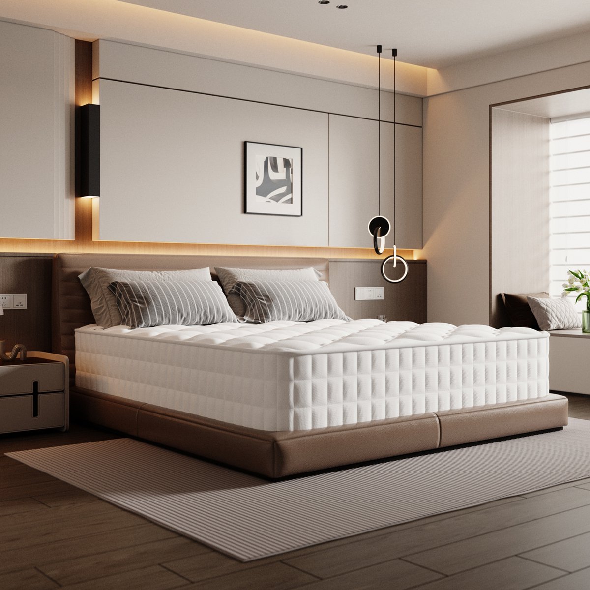 Hiaonyx matras 90 x 200 cm-tweepersoonsbedden-Latex pocketvering-Anti-Allergische-met 9-laags composietstructuur-7 zones Wit