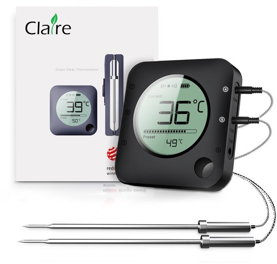 Claire Vleesthermometer - Oventhermometer - BBQ Thermometer - Draadloos met app - Incl. Batterijen en 2 meetsondes