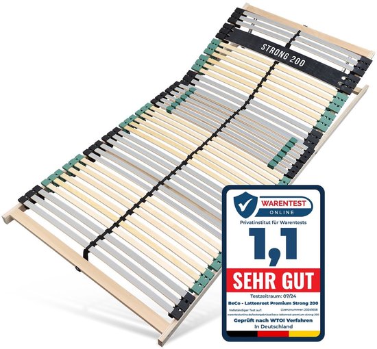 Lattenbodem 80x200 - Ergonomisch 7-zone bedbodem met stevig beukenhouten frame - 42 latten - Gemaakt in Duitsland - Zelf te monteren - Draagvermogen ca. 200kg - Flexibele veerhouten latten