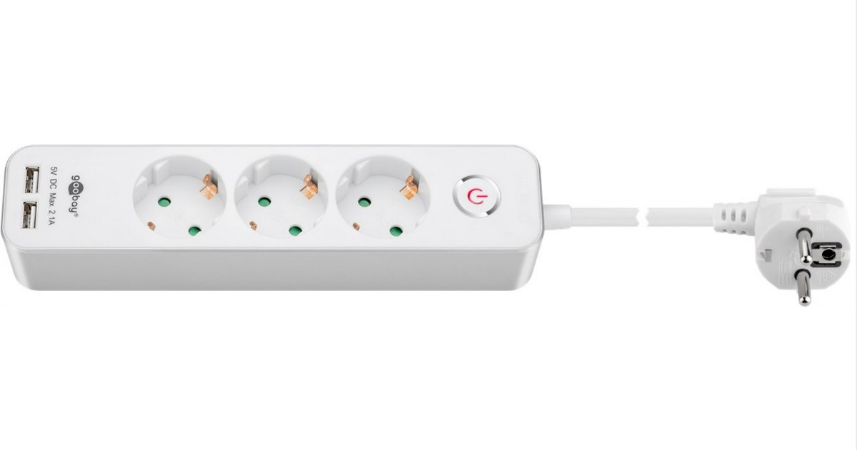 goobay 3-Weg Stekkerdoos met schakelaar en USB